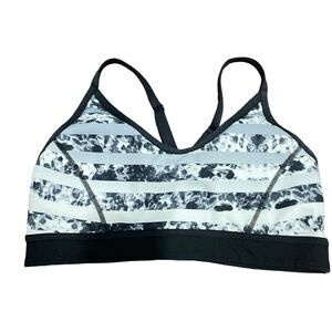 Zella Strappy Sports Bra Striped Black Gray Red SZ S